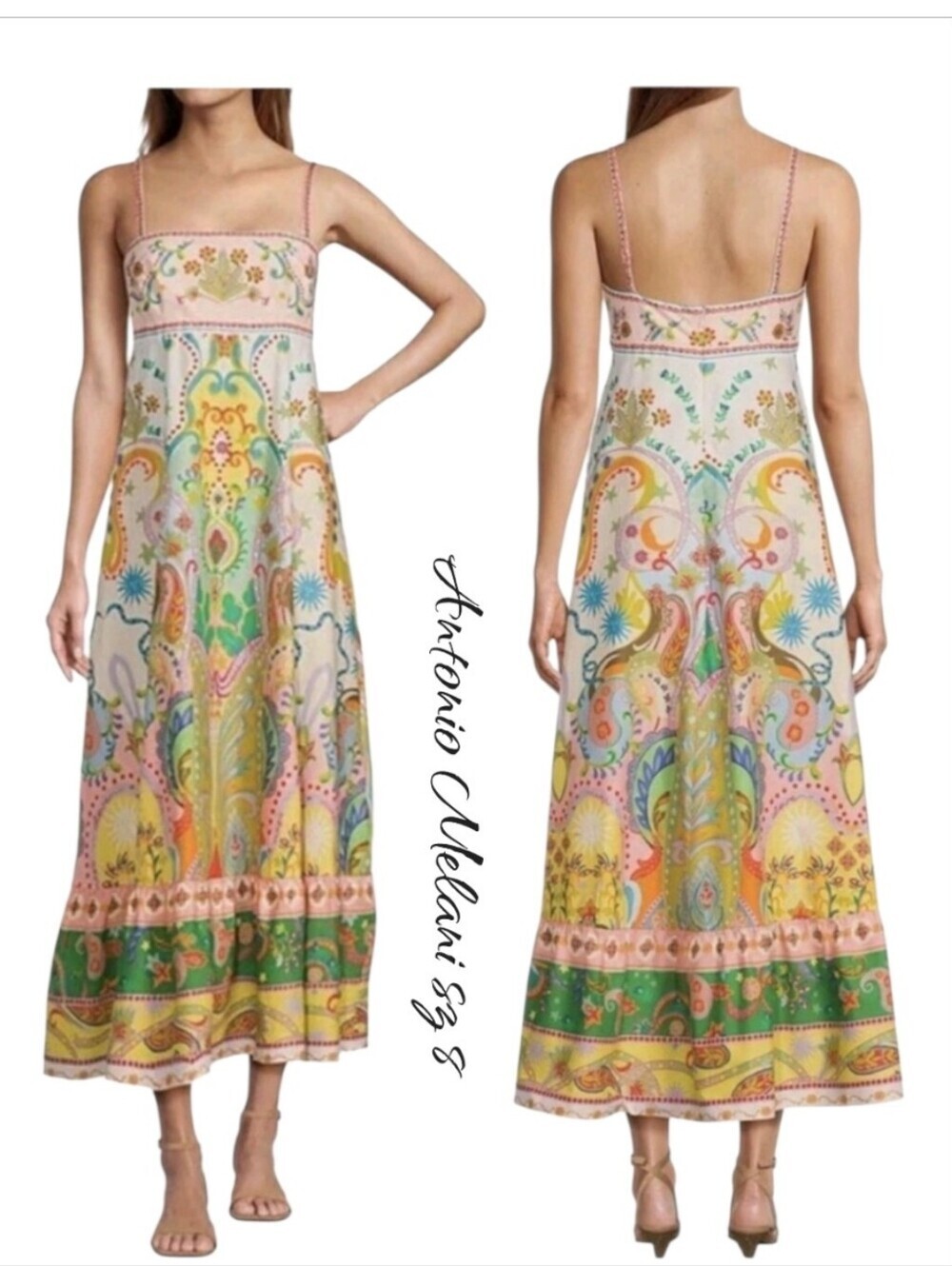 Antonio Melani Anne Celestial Paisley Print Square Neck Maxi Dress NWT Sz 8
